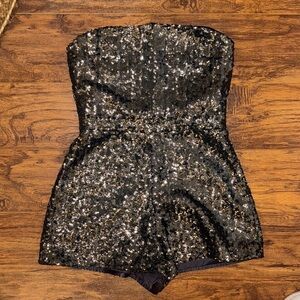 Alexis Black Sequin Strapless Romper